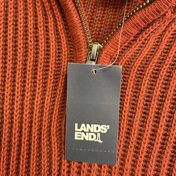 NEW Lands’ End Men’s L Ribbed Knit Sweater Mock neck Red Rust 100% Cotton i93 - Picture 9 of 10